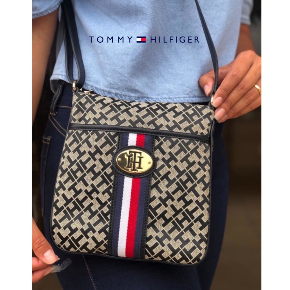 TOMMY HILFIGER Black Monogram Crossbody Bag